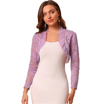 Women's Lace Bolero Shrugs Sheer Long Sleeve Open Front Crop Cardigan