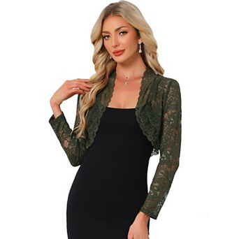 Women's Lace Bolero Shrugs Sheer Long Sleeve Open Front Crop Cardigan