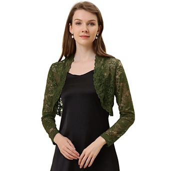 Women's Lace Bolero Shrugs Sheer Long Sleeve Open Front Crop Cardigan