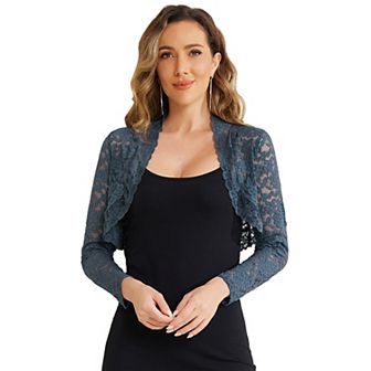 Women's Lace Bolero Shrugs Sheer Long Sleeve Open Front Crop Cardigan