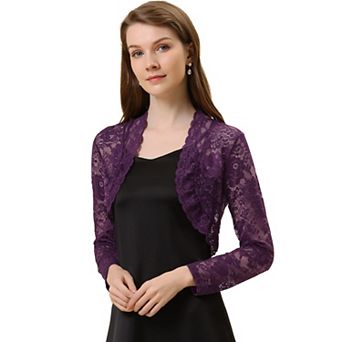 Women's Lace Bolero Shrugs Sheer Long Sleeve Open Front Crop Cardigan