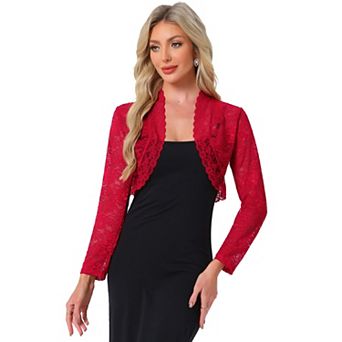 Women's Lace Bolero Shrugs Sheer Long Sleeve Open Front Crop Cardigan