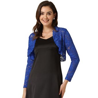 Women's Lace Bolero Shrugs Sheer Long Sleeve Open Front Crop Cardigan