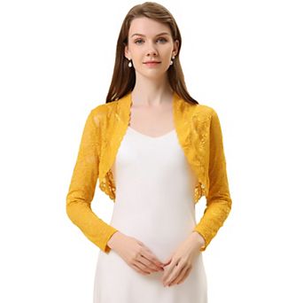 Women's Lace Bolero Shrugs Sheer Long Sleeve Open Front Crop Cardigan
