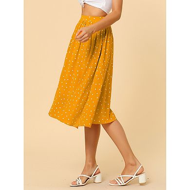 Women's Date Dinner Flowy A-Line Elastic Waist Flare Swing Midi Skirt