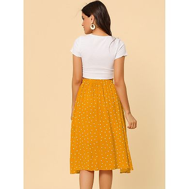 Women's Date Dinner Flowy A-Line Elastic Waist Flare Swing Midi Skirt