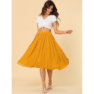 Women's Date Dinner Flowy A-Line Elastic Waist Flare Swing Midi Skirt