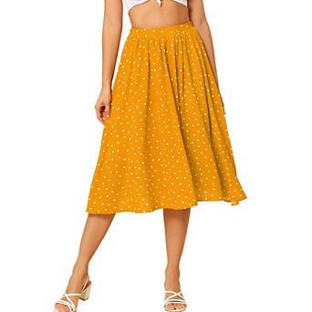 Women's Date Dinner Flowy A-Line Elastic Waist Flare Swing Midi Skirt