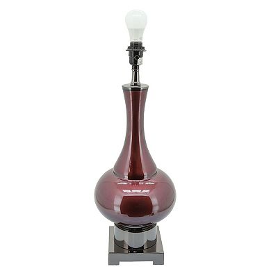 31" Burgundy Red Glass Genie Bottle Table Lamp with Gray Drum Shade
