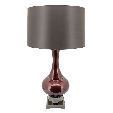 31" Burgundy Red Glass Genie Bottle Table Lamp with Gray Drum Shade
