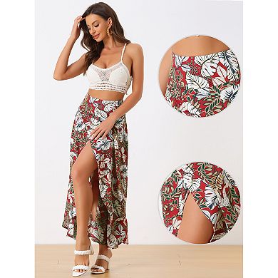 Women's Summer High Waist Asymmetrical Tropical Maxi Skirt