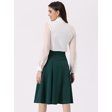 Women's Vintage High Elastic Waist Button Decor Flared Midi Skirt