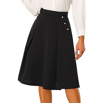 Women's Vintage High Elastic Waist Button Decor Flared Midi Skirt