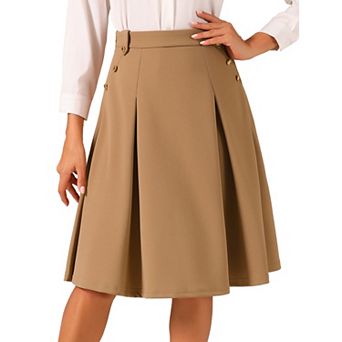 Women's Vintage High Elastic Waist Button Decor Flared Midi Skirt