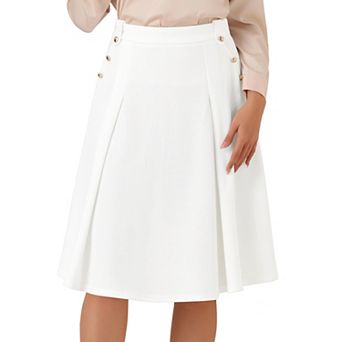 Women's Vintage High Elastic Waist Button Decor Flared Midi Skirt