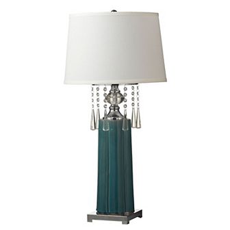 32" Green and White Tori LED Crystal Table Lamp