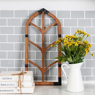 Stratton Home Decor Farmhouse Wood and Metal Window Arch Wall Decor
