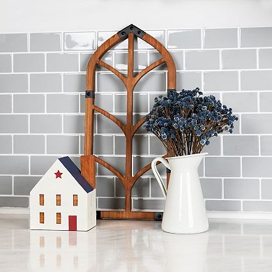 Stratton Home Decor Farmhouse Wood and Metal Window Arch Wall Decor