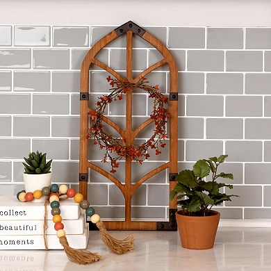 Stratton Home Decor Farmhouse Wood and Metal Window Arch Wall Decor
