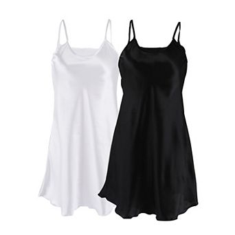 Women's Lotus Leaf Hem Spaghetti Straps Slip Plus Size Silky 2 pc Dress