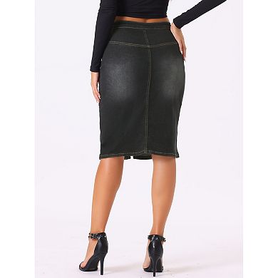 Women's Casual Jean Skirt High Waist Front Slit Stretch A-line Denim Skirts