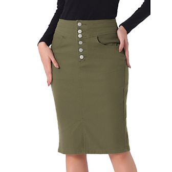 Women's Casual Jean Skirt High Waist Front Slit Stretch A-line Denim Skirts