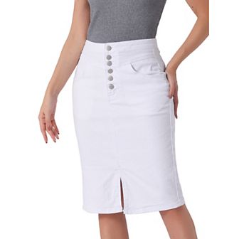 Women's Casual Jean Skirt High Waist Front Slit Stretch A-line Denim Skirts