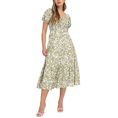 Summer Cotton Linen Short Sleeve Women Midi Dress 3687