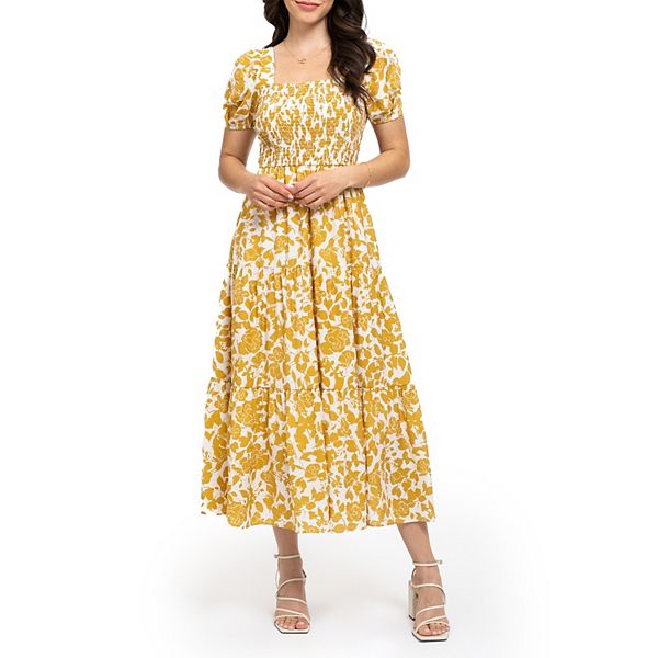 August Sky Women's Smocked Floral Midi Dress