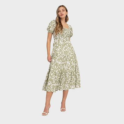 Summer Cotton Linen Short Sleeve Women Midi Dress 3687