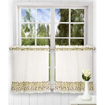 Clarice High Quality 2 pc Leafy Branch Patterned Ruffled Tier Pair Window Curtains