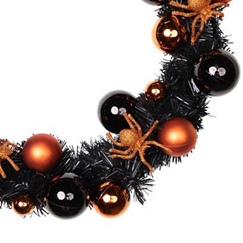 Orange Spiders and Ornaments Halloween Wreath 18-Inch Unlit