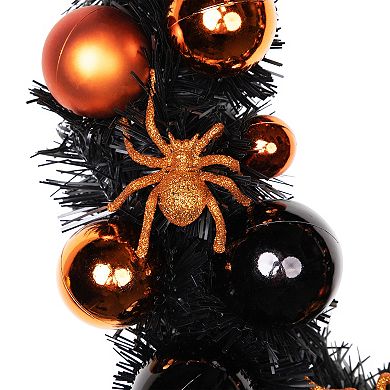 Orange Spiders and Ornaments Halloween Wreath 18-Inch Unlit