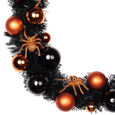 Orange Spiders and Ornaments Halloween Wreath 18-Inch Unlit