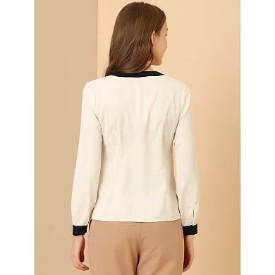 Women's Split V Neck Pleated Front Contrast Color Blouse Top