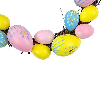 10" Pastel Pink Yellow and Blue Floral Stem Easter Egg Spring Grapevine Wreath