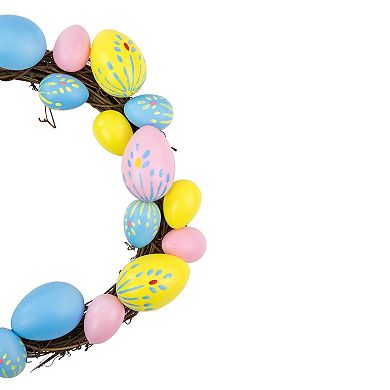10" Pastel Pink Yellow and Blue Floral Stem Easter Egg Spring Grapevine Wreath