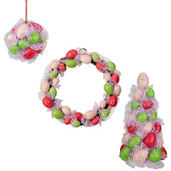3 pc Speckled Easter Egg Tree Ball and Wreath Set