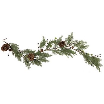 5' x 10" Pine and Blueberry Christmas Garland with Pinecones Unlit