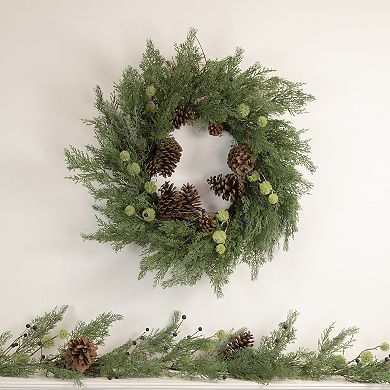 5' x 10" Pine and Blueberry Christmas Garland with Pinecones Unlit