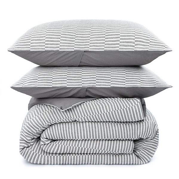 100 Cotton Textured Stripe Duvet Cover & Sham Set