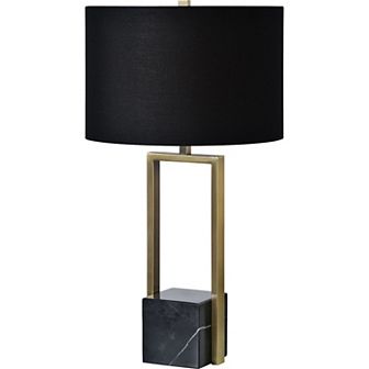 27.75" Antique Brass Marble Table Lamp with Black Shade