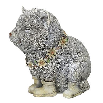 7.75" Gray and White Outdoor Pudgy Cat in Rain Boots Garden Statue