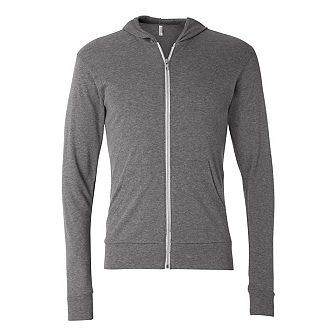 BELLA + CANVAS Triblend Lightweight Full-Zip Hooded Long Sleeve Tee