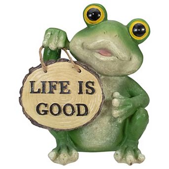9" Green 'Life is Good' Frog Outdoor Garden Statue
