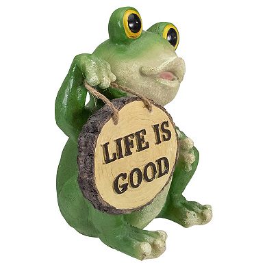 9" Green 'Life is Good' Frog Outdoor Garden Statue