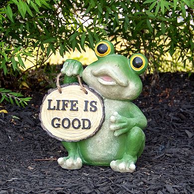 9" Green 'Life is Good' Frog Outdoor Garden Statue