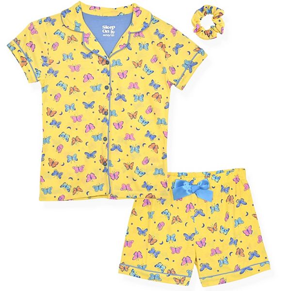 Sleep On It 2Piece Girl's Pajama Shorts Set Featuring Multicolored Butterflies with Matching