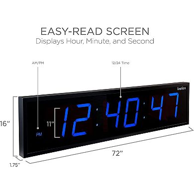Ivation 72 in. Large Digital Wall Clock, LED Digital Clock with Timer and Alarm