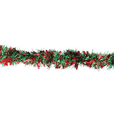 50' x 4" Shiny Green and Red Wide Cut Tinsel Christmas Garland - Unlit
